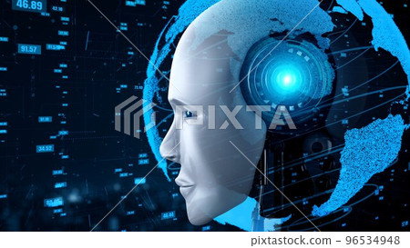 Futuristic robot artificial intelligence huminoid AI data analytic technology 96534948