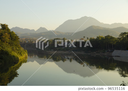 Landscape of mountains and Nam Khan river, Luang Prabang, Laos 96535116