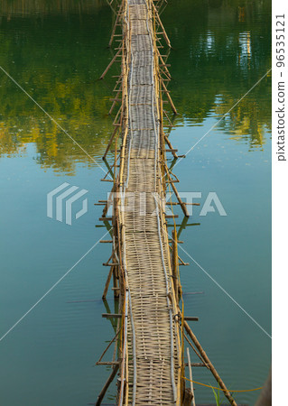 Bamboo bridge in Nam Khan river, Luang Prabang, Laos 96535121