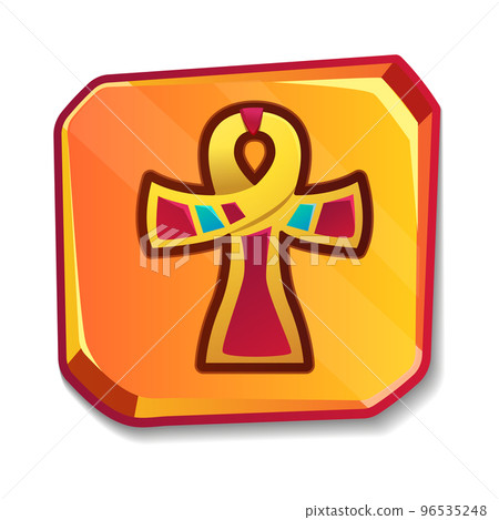 Cartoon golden stone board or blank clay tablet with Egyptian Ankh cross 96535248