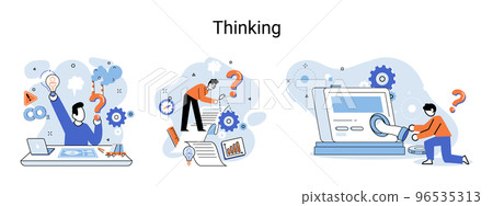Problem solving concept, man wondering or thinking, planning or pondering, with question mark Problem solving concept, man wondering or thinking, planning or pondering, with question mark 96535313
