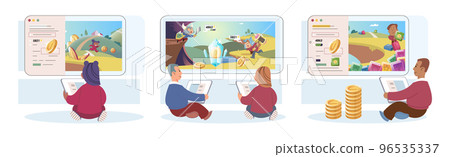 Play to earn games created on basis of blockchain project with elements of NFT, gamification content 96535337