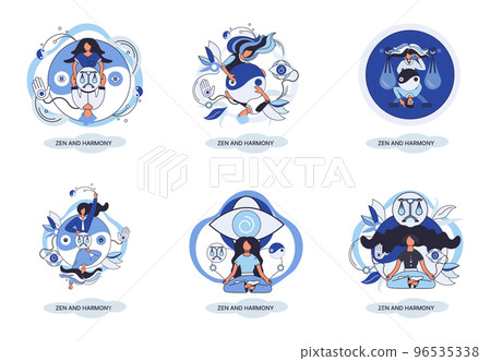 Zen and harmony metaphor, meditation practice. Balance, harmony and mindfulness concept. Calm person relaxing 96535338