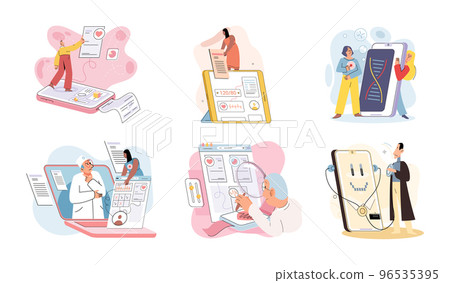 Online medical services mobile application, consultation and prescription medicine, diagnostics metaphor, e-health Online medical services mobile application, consultation and prescription medicine, diagnostics metaphor, e-health 96535395