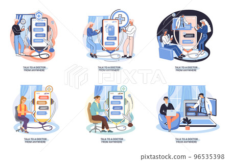 Online medical services metaphor, consultations website and mobile applications, talk to doctor from anywhere Online medical services metaphor, consultations website and mobile applications, talk to doctor from anywhere 96535398