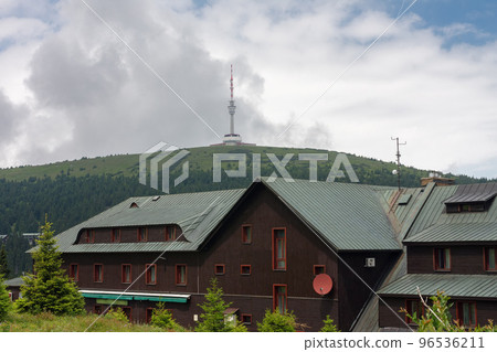 Mountain hotel  under Praded , the highest hill of Jesenik mountains, Czech republic. 96536211
