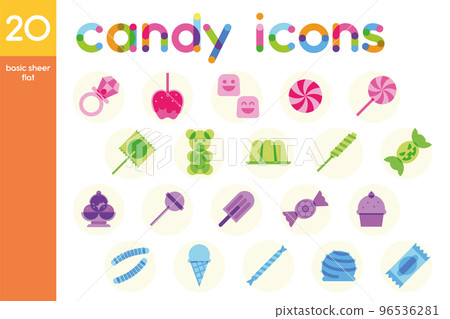 Isolated set of colored candies sheer flat icons Vector 96536281