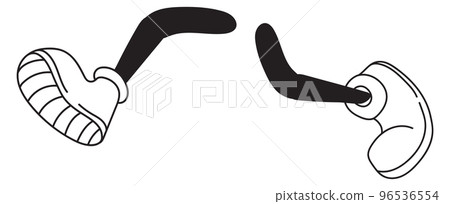 Running comic legs. Retro cartoon foots in shoes Running comic legs. Retro cartoon foots in shoes 96536554
