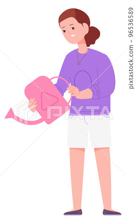 Cute girl with watering can. Gardening kid character 96536589