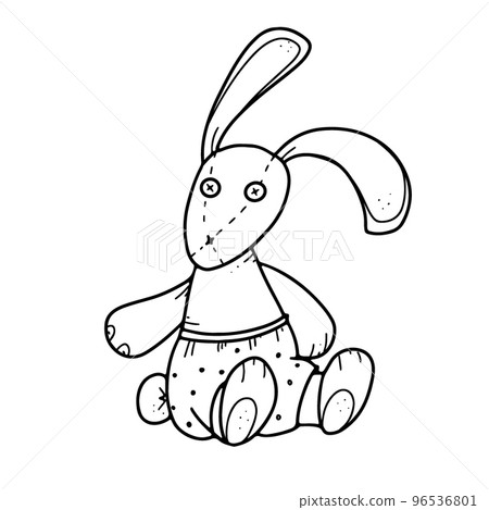 Plush children's toy bunny icon. Doodle illustration of plush doll bunny vector 96536801