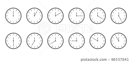 Countdown timer or stopwatch icons set. Clocks with different minute time intervals isolated on white background. Infographic for cooking or sport game. Vector graphic illustration 96537841