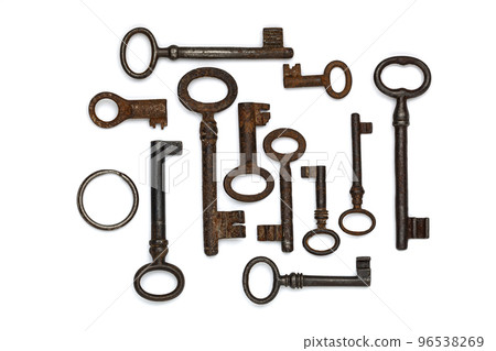 old keys isolated on a white background 96538269