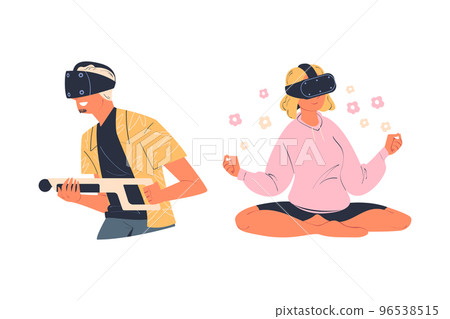 Man and Woman Wearing Virtual Reality Headset... - Stock Illustration ...
