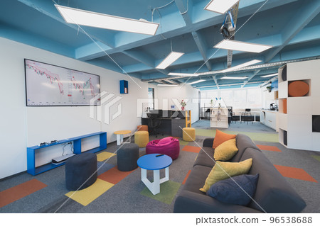 Photo of a modern office where programming, digital marketing and web design projects are done. Office with modern furniture and glass office 96538688