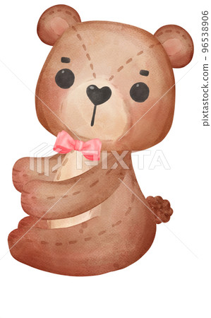 cute Valentine brown teddy bear with red bow watercolour hand drawing cute Valentine brown teddy bear with red bow watercolour hand drawing 96538906