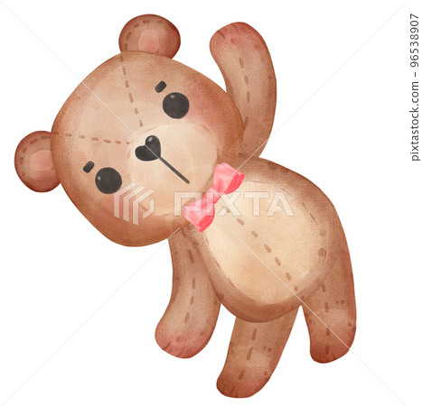 cute Valentine brown teddy bear with red bow watercolour hand drawing cute Valentine brown teddy bear with red bow watercolour hand drawing 96538907