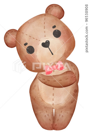 cute Valentine brown teddy bear with red bow watercolour hand drawing cute Valentine brown teddy bear with red bow watercolour hand drawing 96538908