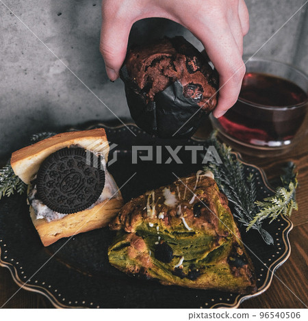 Snack time with baked sweets 96540506