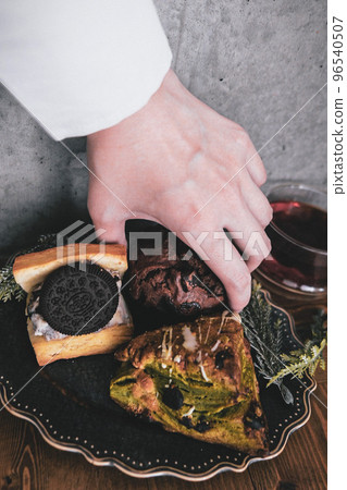 Snack time with baked sweets 96540507