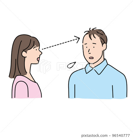 A woman looking at the top of the head and a man with thin hair who is worried about the line of sight 96540777