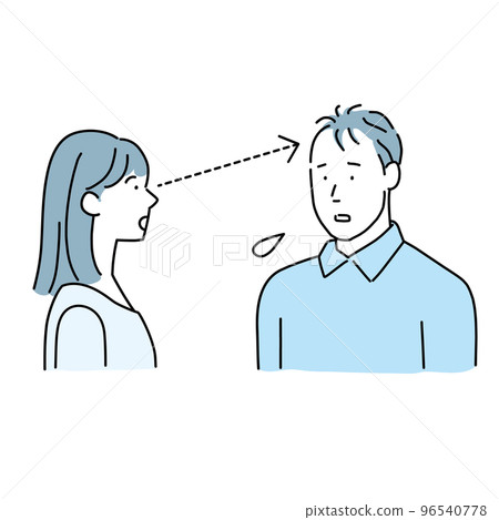 A woman looking at the top of the head and a man with thin hair who is worried about the line of sight 96540778