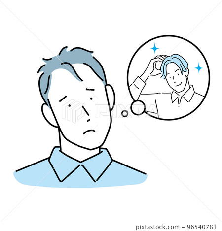 一個頭髮稀疏的男人渴望蓬鬆的頭髮很酷的髮型 一個頭髮稀疏的男人渴望蓬鬆的頭髮很酷的髮型 96540781