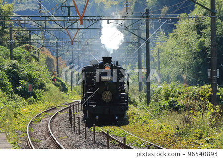 Scenery of a steam locomotive passing a railroad crossing near Tabaruzaka, Kumamoto City 96540893