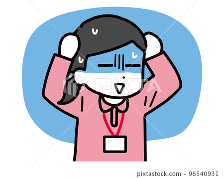 A young female caregiver in trouble (upper body, polo shirt) A young female caregiver in trouble (upper body, polo shirt) 96540931