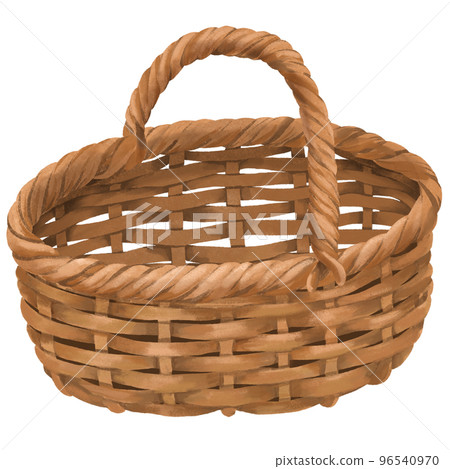 Illustration of a basket with a handle painted by watercolor Illustration of a basket with a handle painted by watercolor 96540970