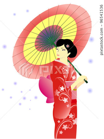 woman, kimono, umbrella woman, kimono, umbrella 96541536