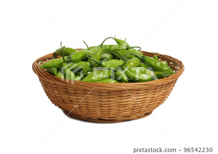 Bowl of Fresh Aji Limo Chili Peppers Isolated on White Background 96542230