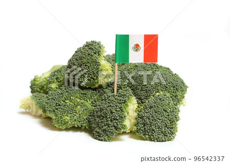 Pile of Fresh Broccoli With Flag of Mexico Isolated on White Background Pile of Fresh Broccoli With Flag of Mexico Isolated on White Background 96542337