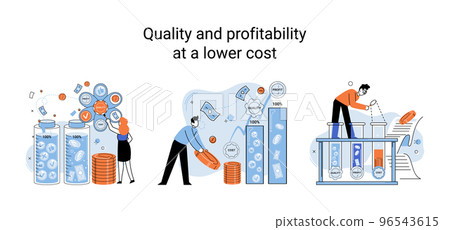Quality and profitability at lower cost. Businessman manages financial growth. Template investment Quality and profitability at lower cost. Businessman manages financial growth. Template investment 96543615