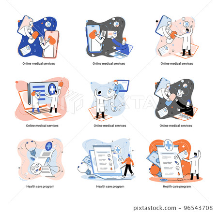 Online medical services website and mobile applications, get professional medical consultations metaphor 96543708