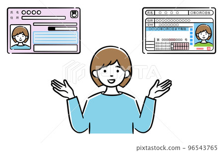 Illustration of a young woman explaining the integration of my number card and driver's license 96543765