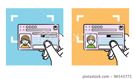 插圖集將男女兒童的我的號碼卡放在讀卡器上 96543771