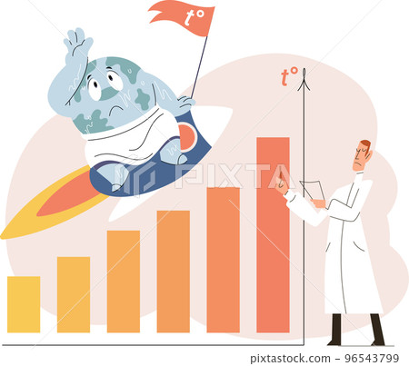 Unhappy ill planet Earth with thermometer. Global warming concept. Doctor treats diseased globe Unhappy ill planet Earth with thermometer. Global warming concept. Doctor treats diseased globe 96543799