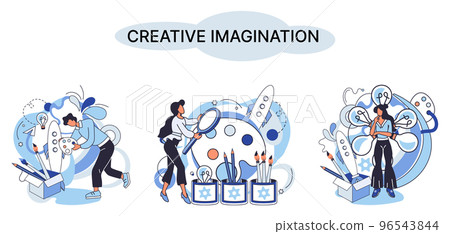 Creative mind, imagination or brainstorm or originative idea concept. Phantasy flow and creativity Creative mind, imagination or brainstorm or originative idea concept. Phantasy flow and creativity 96543844