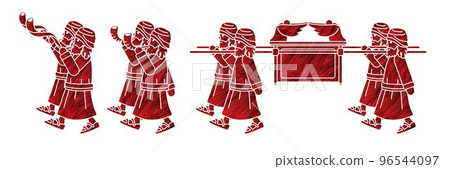 Group of Levi Carrying Ark of the Covenant and Blowing the Shofar Cartoon Graphic Vector Group of Levi Carrying Ark of the Covenant and Blowing the Shofar Cartoon Graphic Vector 96544097