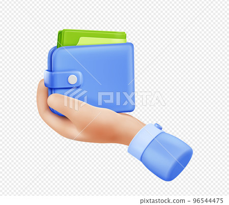 3d render hand holding wallet with money bills 3d render hand holding wallet with money bills 96544475