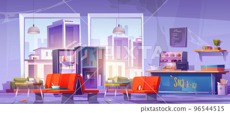 Food court interior, canteen with fast food Food court interior, canteen with fast food 96544515