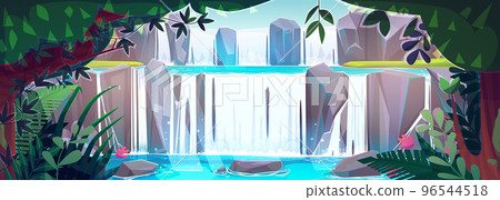Fantasy landscape with cascade waterfall Fantasy landscape with cascade waterfall 96544518