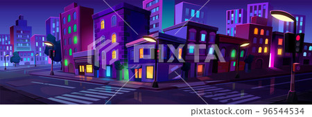 City crossroad at night, transport intersection 96544534
