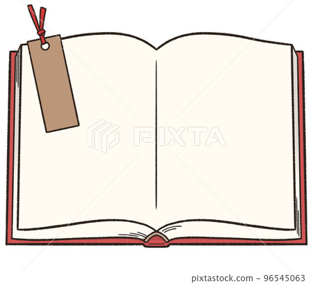 中間有書籤的一本打開的書的插圖 96545063