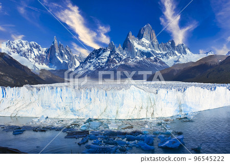 Composite photo of Perito Moreno Glacier and Mount Fitzroy 96545222