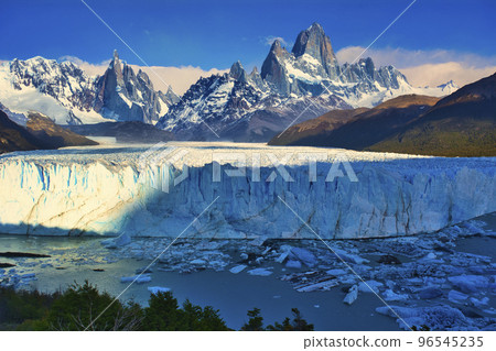 Composite photo of Perito Moreno Glacier and Mount Fitzroy 96545235