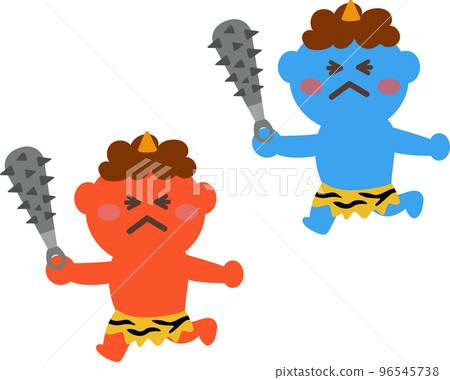 拿著金屬棒逃跑的紅魔和藍魔插畫 拿著金屬棒逃跑的紅魔和藍魔插畫 96545738