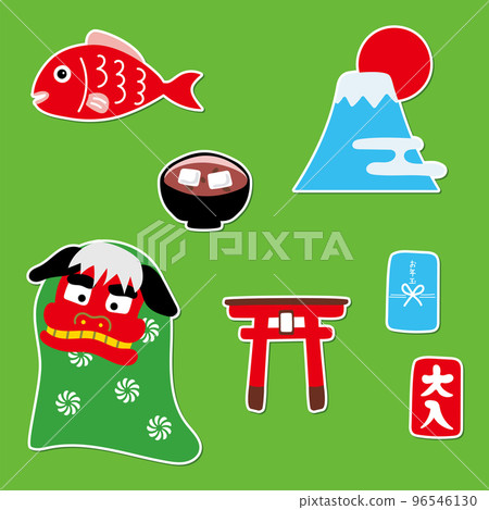 新年手寫插圖圖標貼紙集 96546130