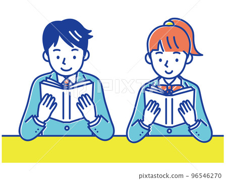 男女學生穿制服看書_套裝 96546270