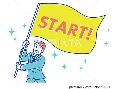 一個穿著西裝的男人揮舞著起跑旗 96546524